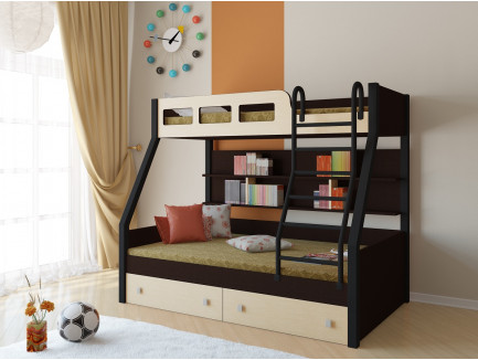 Двухъярусная металлическая кровать для детей Рио, спальные места 190х80, 190х120 см